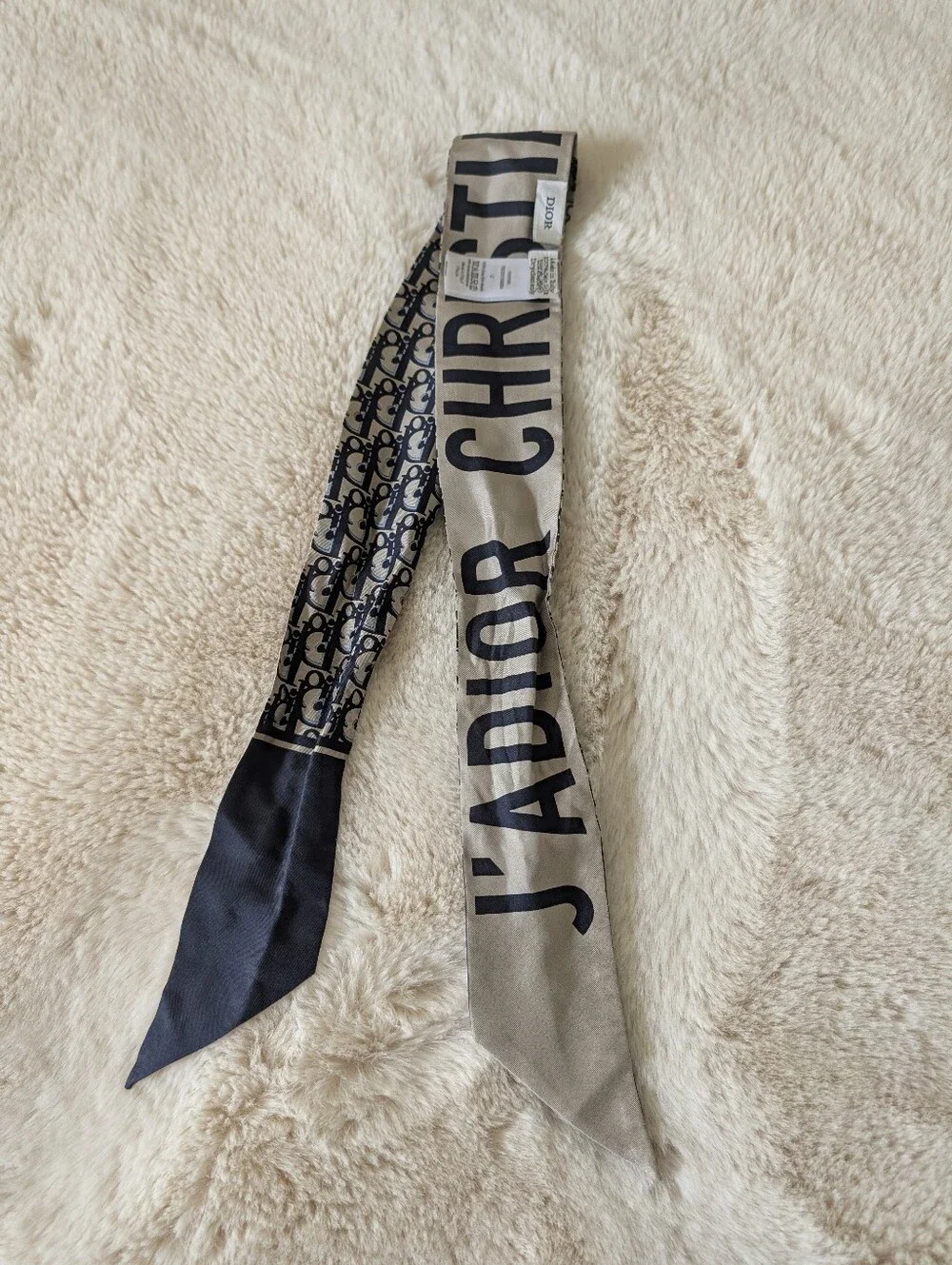 Dior Navy and Cream Logo Twilly Scarf